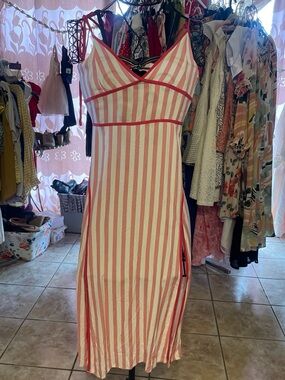 Forever 21 Pink and White Striped Midi Dress